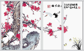 梅笑迎春工笔花鸟移门