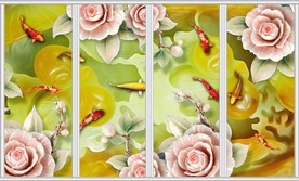 年年有余玉雕玫瑰移门