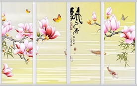 仿彩雕玉兰花移门