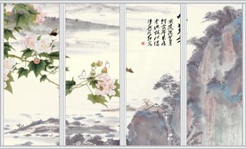 咏芙蓉中国风山水画移门