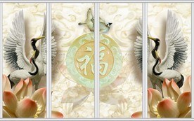 玉雕仙鹤荷花福字移门