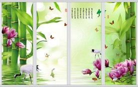 竹报平安绿色竹子玉兰花移门