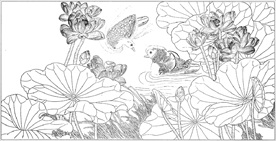 荷花线描 荷花白描 荷花素描