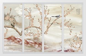 新中式桃花山水移门