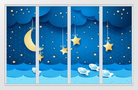 卡通梦幻夜晚星空移门