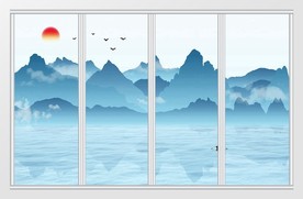 新中式禅意水墨山水画移门