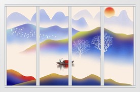 新中式渐变山水移门