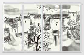 新中式水墨徽派马头墙移门