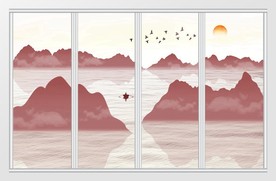 新中式水墨山水飞鸟移门