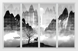 新中式手绘水墨山水移门