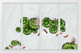 荷花鲤鱼图移门