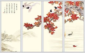 春日工笔花鸟中式移门