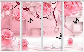 浪漫粉色玫瑰花移门