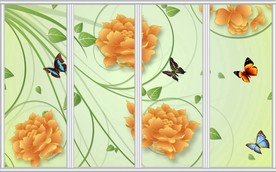 绿色花藤金色牡丹花开移门