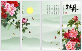 牡丹花中式古典背景移门