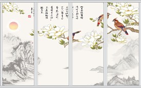 鹊上枝头中式背景移门