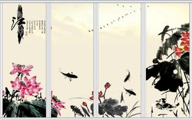 水墨荷花中国风移门