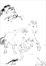 骏马线描 骏马白描 骏马素描