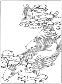 连年有余 鲤鱼线描 金鱼线描