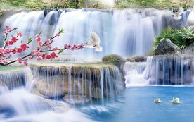 3D瀑布风景电视机背景墙