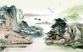 国画水墨山水中式电视背景墙