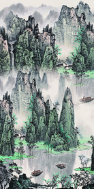 水墨山水国画中式玄关