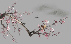 水墨花鸟山水中式电视机背景墙