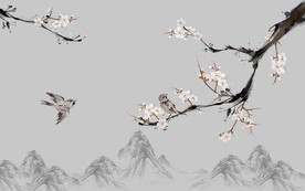 素雅花鸟中式电视机背景墙