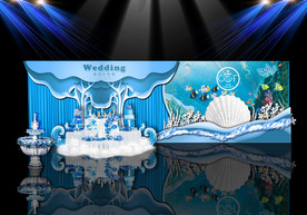 蓝色海洋系甜品区留影区