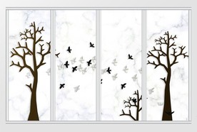 北欧简约浮雕树枝飞鸟移门