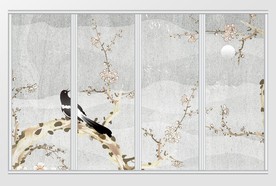 中式中国风水墨花鸟移门