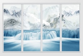 大理石纹山水花日出移门