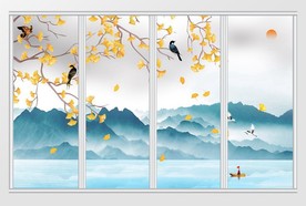 新中式花鸟水墨山水移门