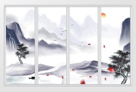 新中式山水画山鸟移门