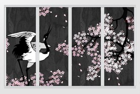 现代梦幻花卉仙鹤意境移门