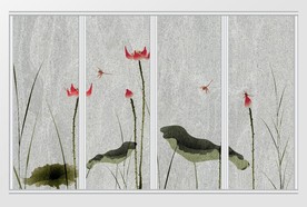 中国风水墨意境荷花移门