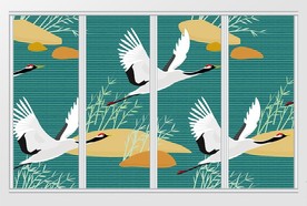 现代简约新中式花鸟仙鹤移门