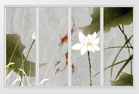 中式手绘荷花锦鲤意境移门