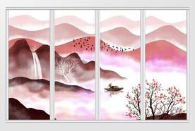 新中式唯美意境水墨山水移门