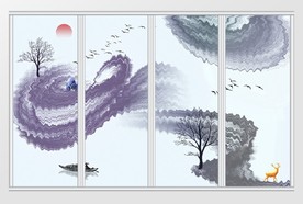 新中式山水波浪移门