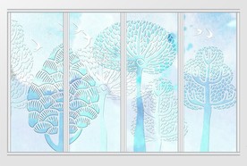 现代梦幻质感清新树林移门