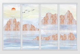 大理石纹山水风景日出移门
