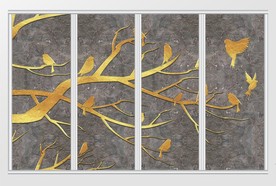 现代简约质感金色树枝飞鸟移门