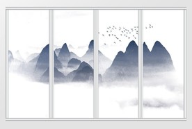新中式水墨群山移门