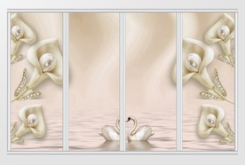 3d立体珍珠百合心形天鹅移门