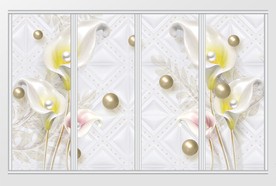 3d立体素雅白瓷百合珍珠移门