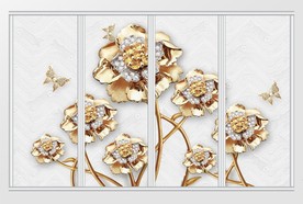 3d奢华金色芙蓉蝴蝶移门