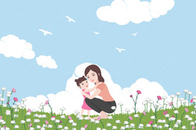 母亲节亲子户外插画