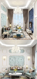 欧式纯白挑空客厅效果图