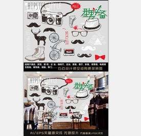欧式服装店手绘背景墙纸装饰壁画